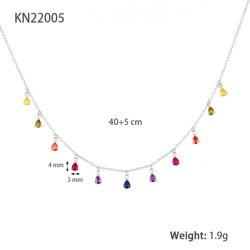 Color Zircon Teardrop Necklace - S925 Silver Trending Collarbone Chain
