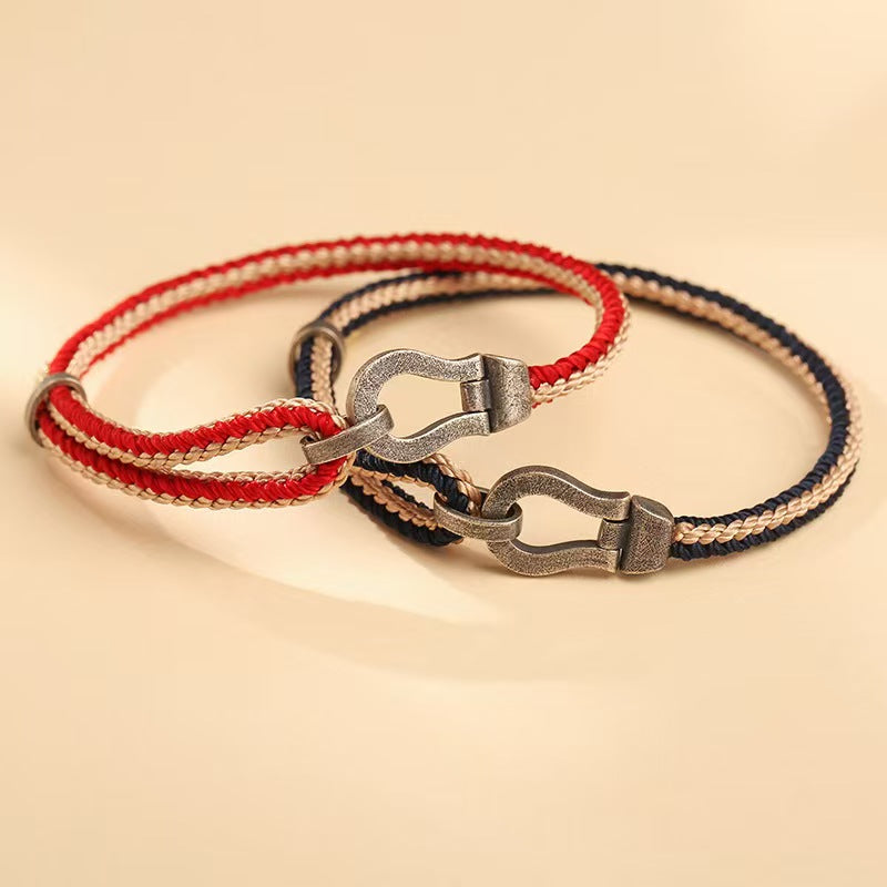 925 Sterling Silver Couple's Vintage Horseshoe Hand Woven Bracelet