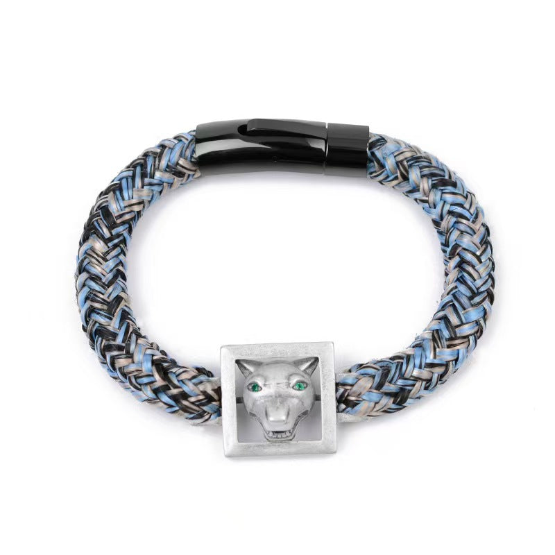 925 Silver Wolf Hand-woven Outdoor Bracelet