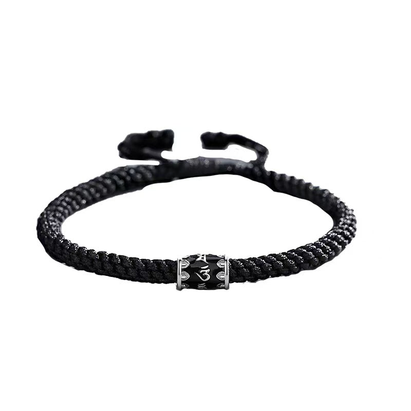 925 Sterling Silver Hand - woven Bracelet with the Six - syllable Mantra
