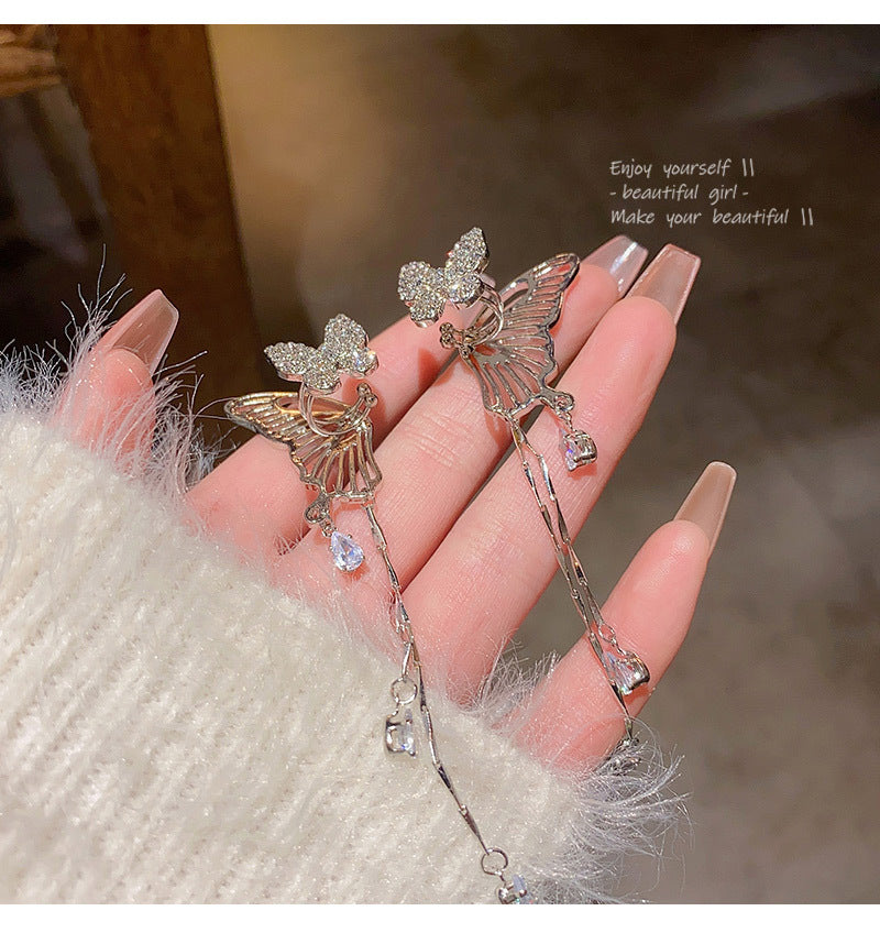 New Sweet and Cool Hot Girl Style Butterfly Long Tassel Earrings