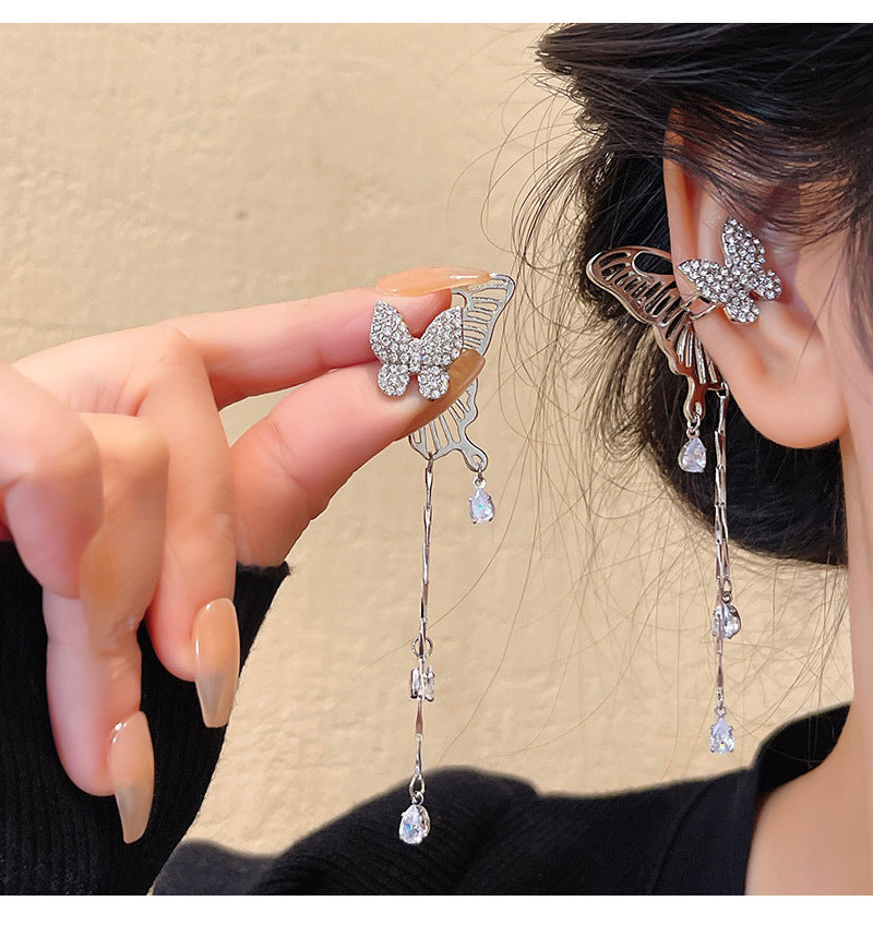 New Sweet and Cool Hot Girl Style Butterfly Long Tassel Earrings