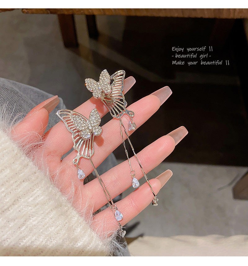 New Sweet and Cool Hot Girl Style Butterfly Long Tassel Earrings