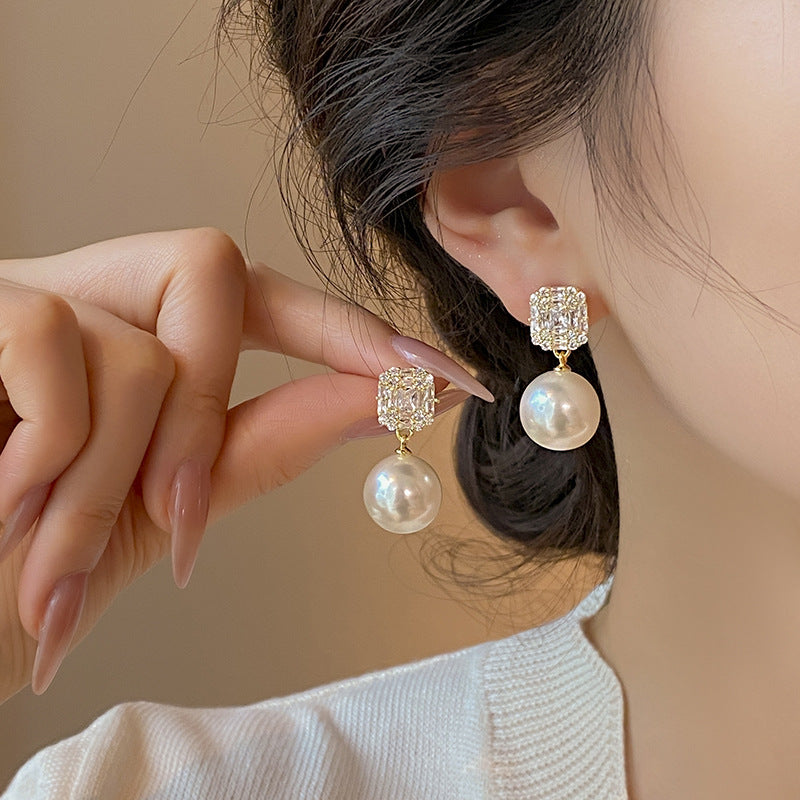 S925 silver needle light luxury niche exquisite square zirconium earrings