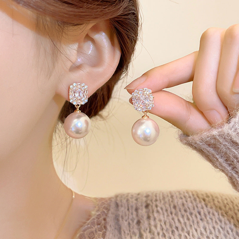 S925 silver needle light luxury niche exquisite square zirconium earrings