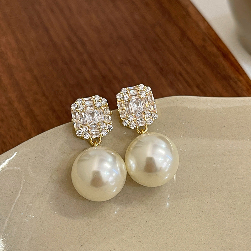 S925 silver needle light luxury niche exquisite square zirconium earrings