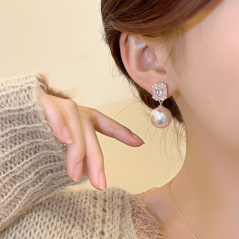 S925 silver needle light luxury niche exquisite square zirconium earrings