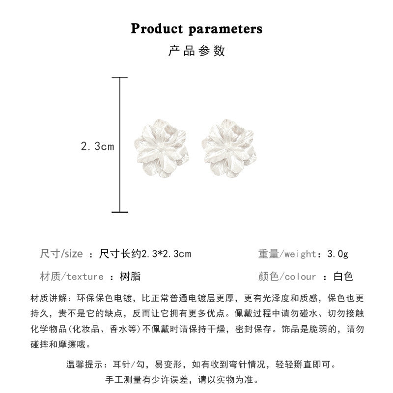 S925 Silver Needle Early Spring Hot Style Cream Camellia Earrings