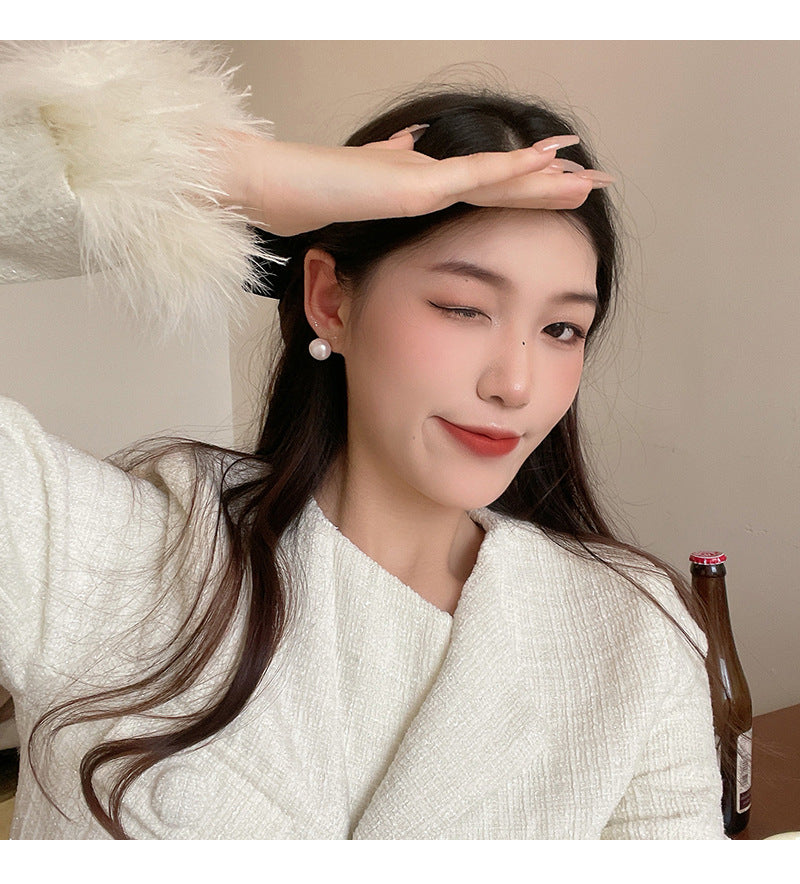 S925 silver needle steamed pearl earrings light luxury niche simple high-end earrings wholesale