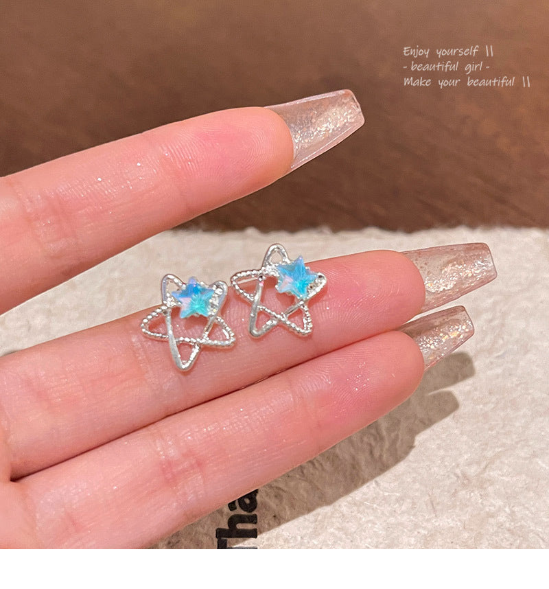 New Dream Blue Five-pointed Star Earrings S925 Silver Needle