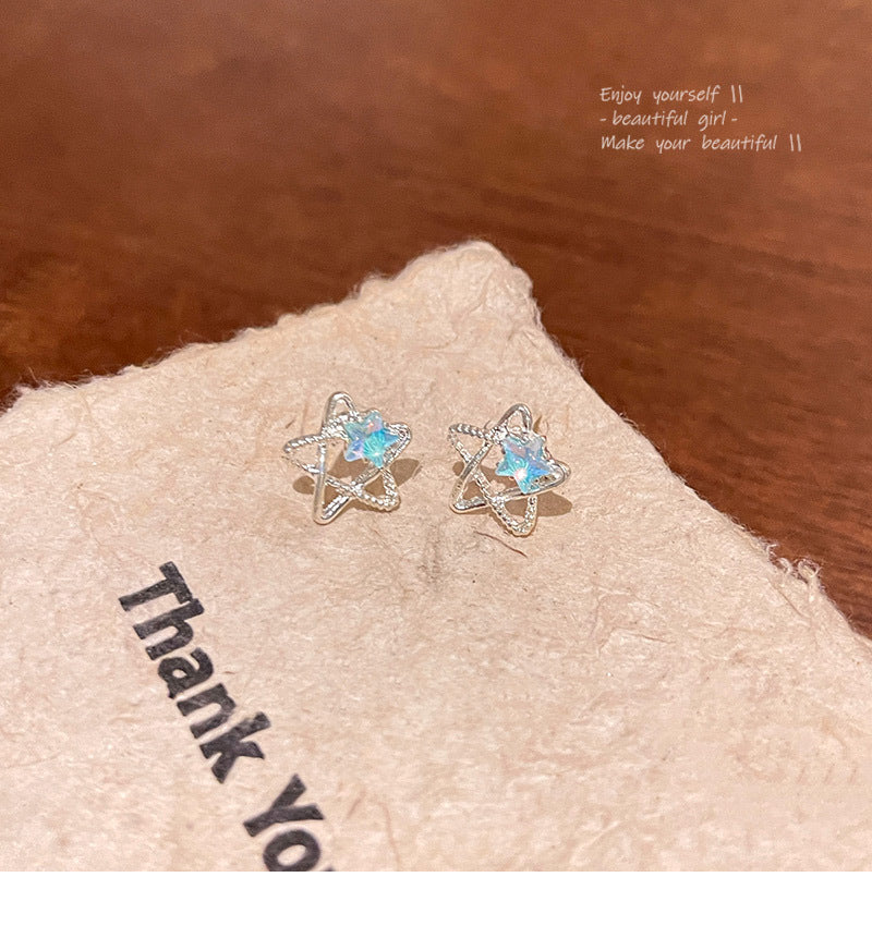 New Dream Blue Five-pointed Star Earrings S925 Silver Needle