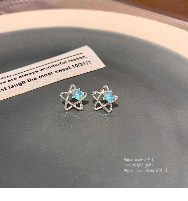 New Dream Blue Five-pointed Star Earrings S925 Silver Needle