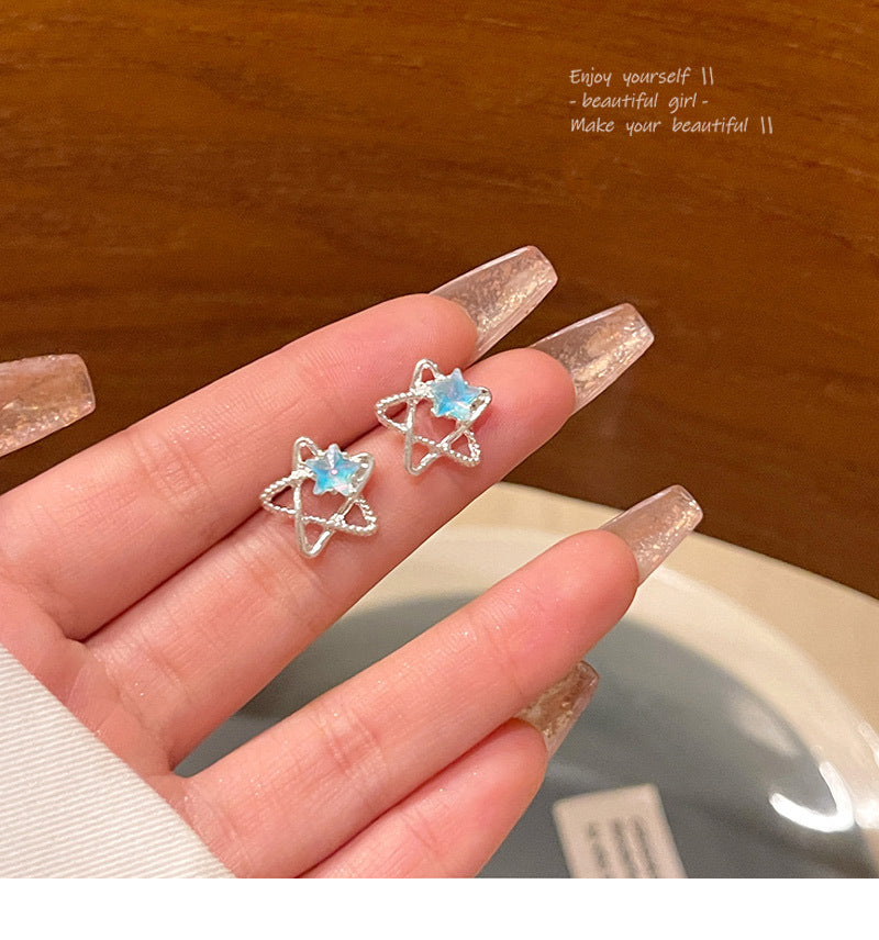 New Dream Blue Five-pointed Star Earrings S925 Silver Needle