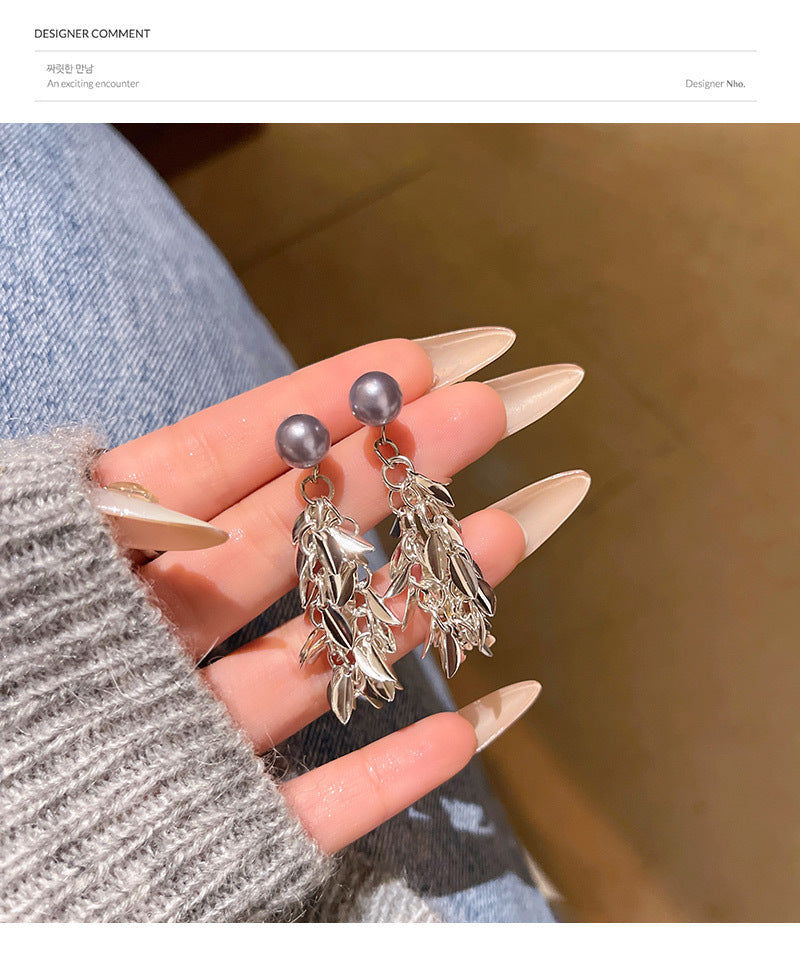 Light luxury niche long tassel wheat ear earrings
