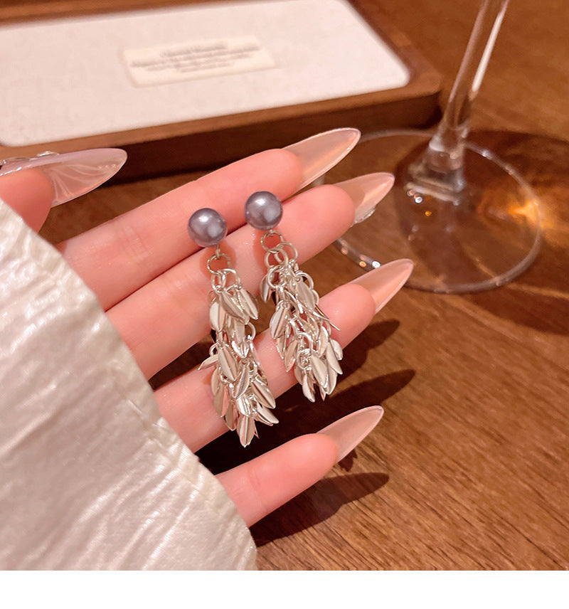 Light luxury niche long tassel wheat ear earrings
