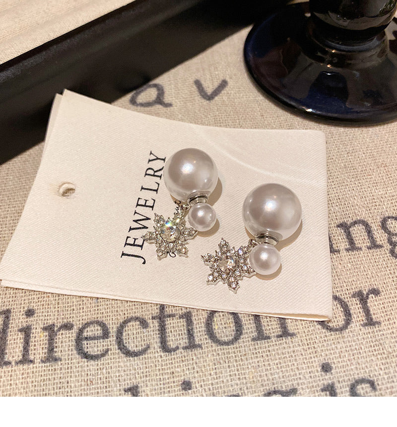 New super shiny full diamond one pair two wear pearl net celebrity earrings