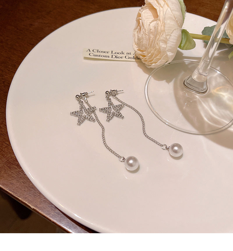 Super sparkling exquisite full diamond five-pointed star earrings
