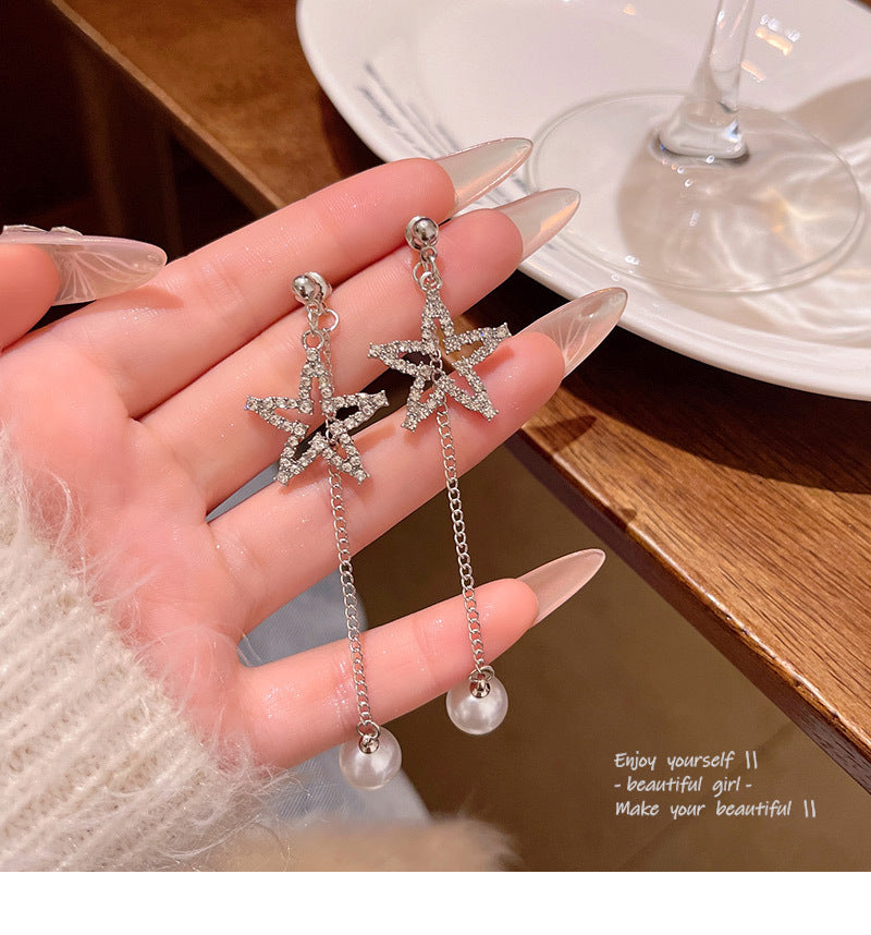 Super sparkling exquisite full diamond five-pointed star earrings