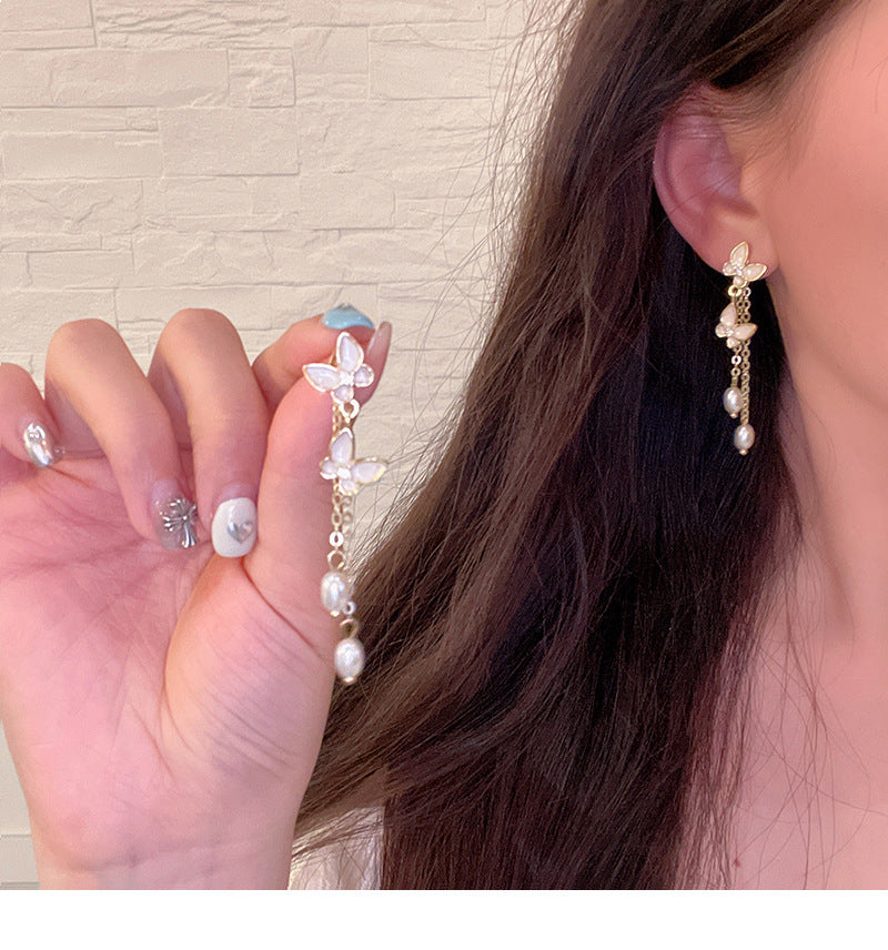 Niche high-end asymmetrical butterfly earrings