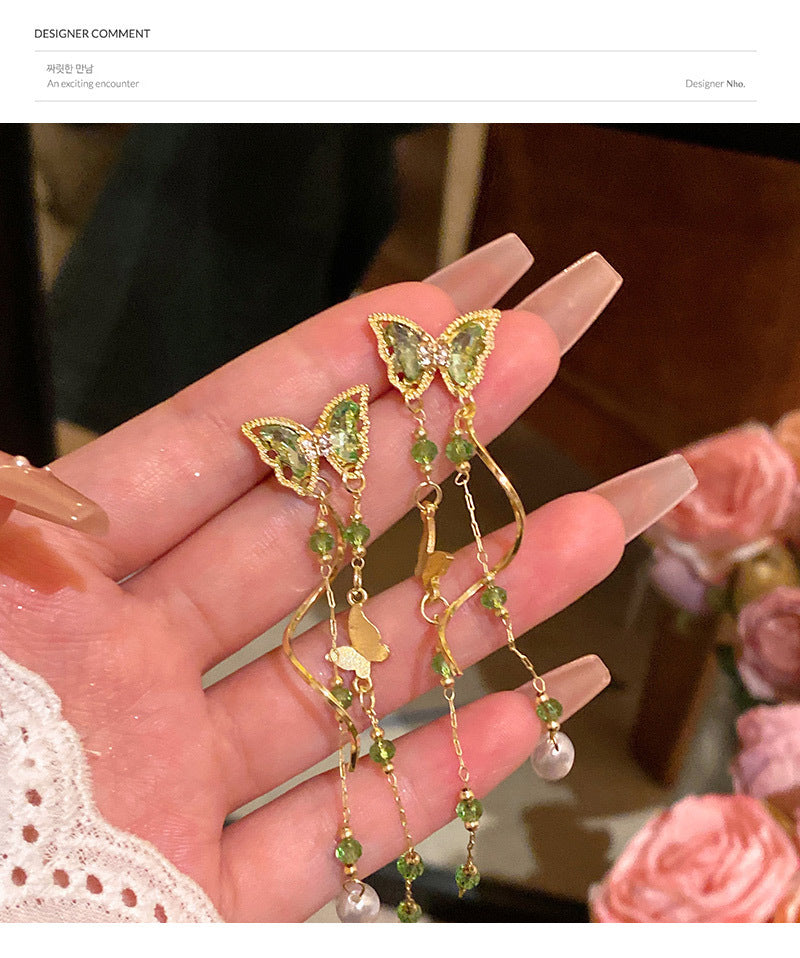 Light luxury niche high-end long tassel butterfly earrings