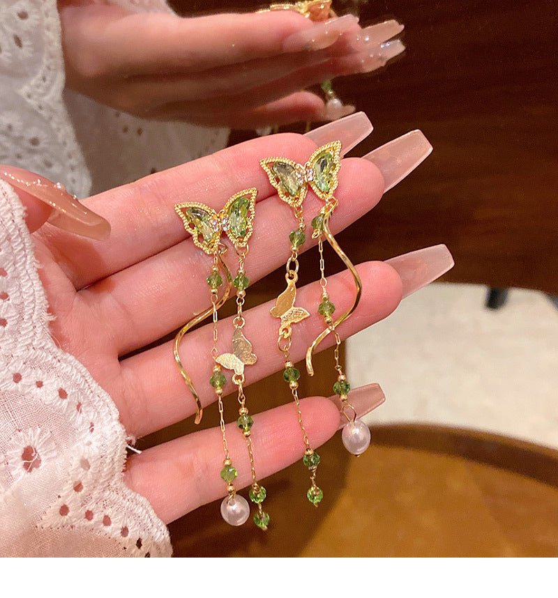 Light luxury niche high-end long tassel butterfly earrings