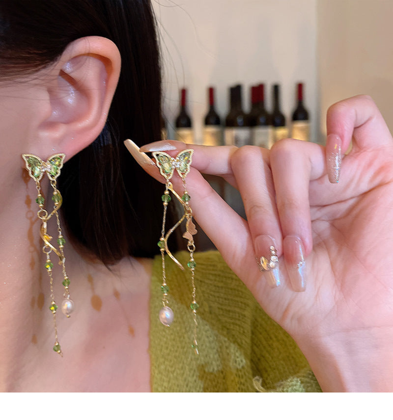 Light luxury niche high-end long tassel butterfly earrings