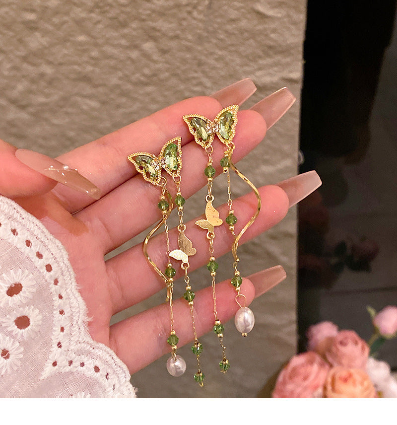 Light luxury niche high-end long tassel butterfly earrings