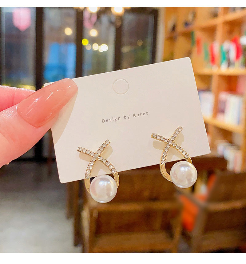 925 silver needle light luxury niche cross diamond earrings