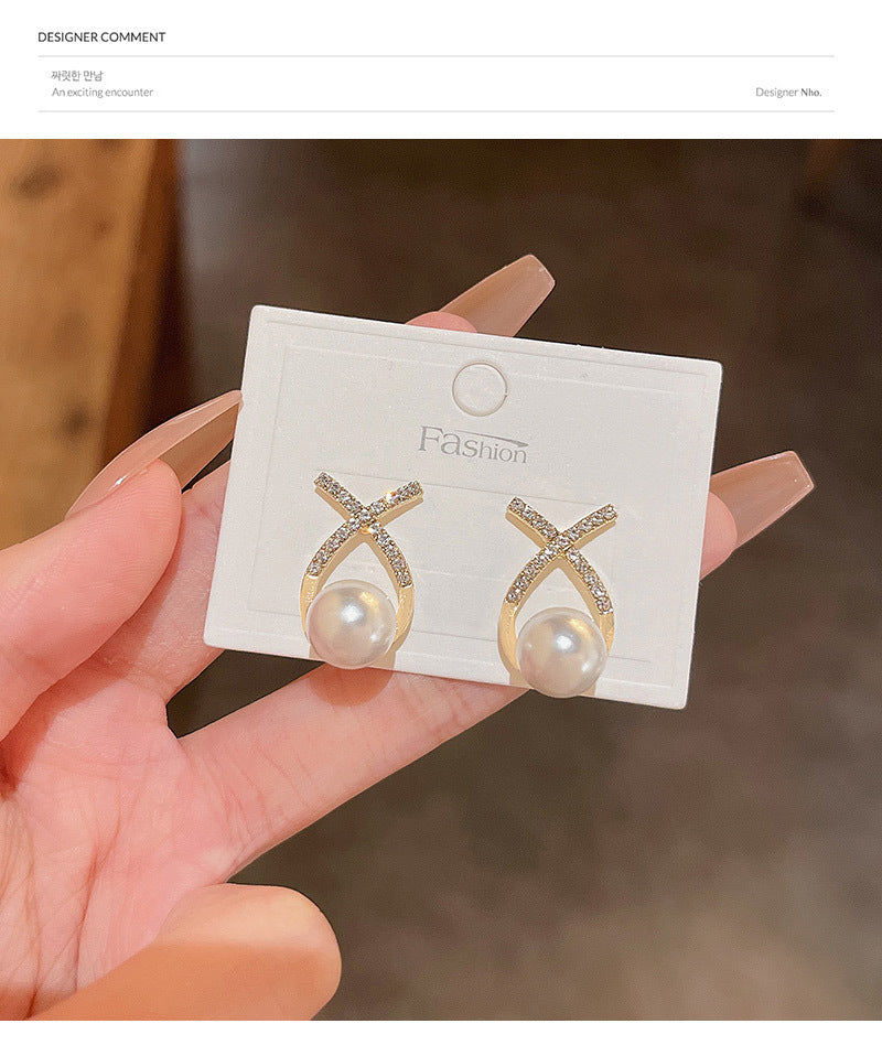 925 silver needle light luxury niche cross diamond earrings