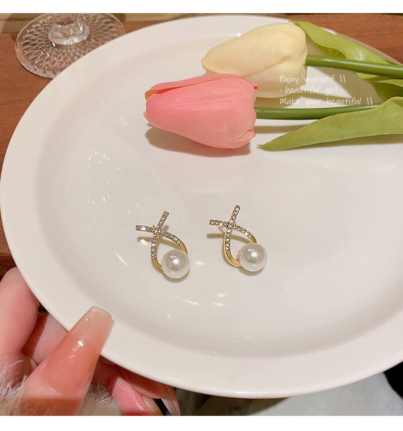 925 silver needle light luxury niche cross diamond earrings