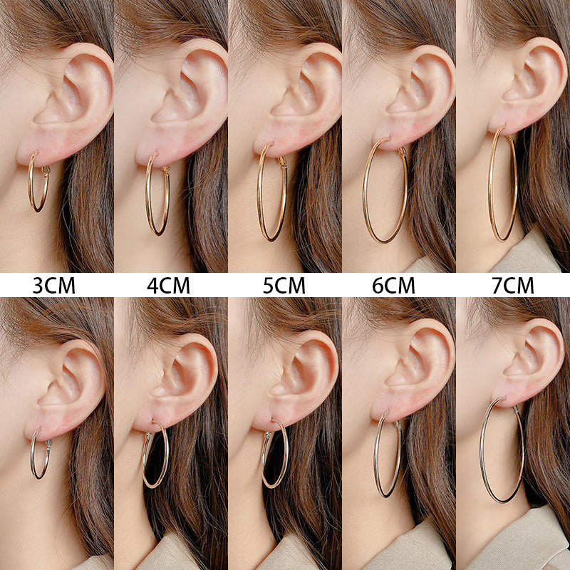 Plain and elegant large circle earrings, European and American exaggerated and versatile earrings
