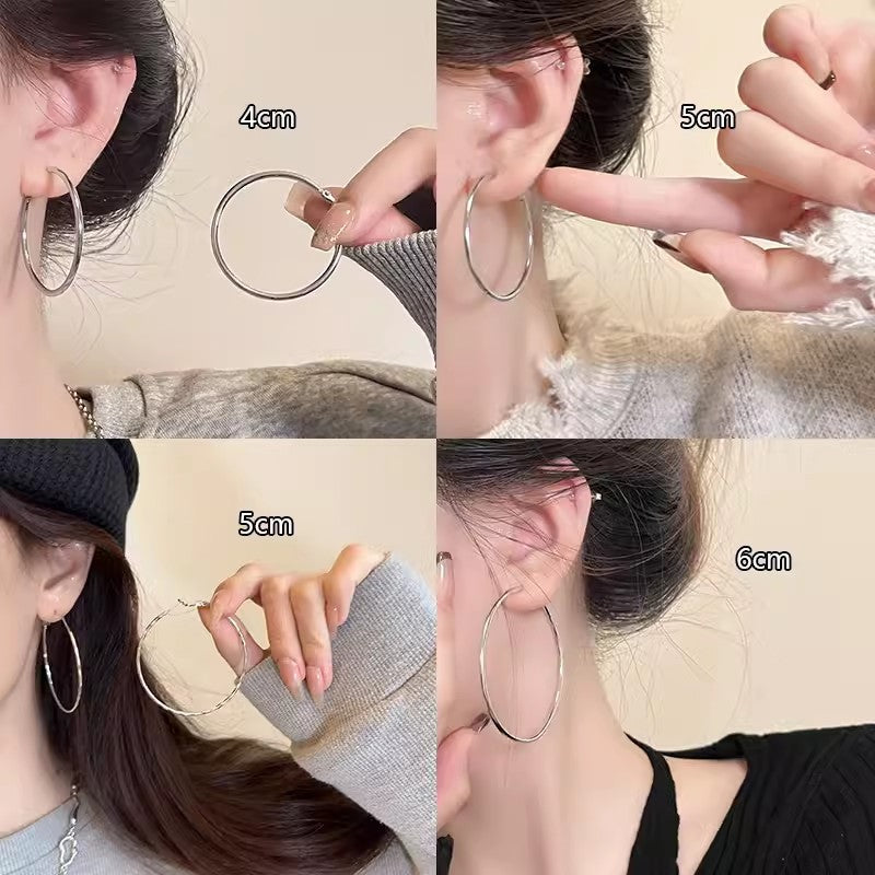Plain and elegant large circle earrings, European and American exaggerated and versatile earrings