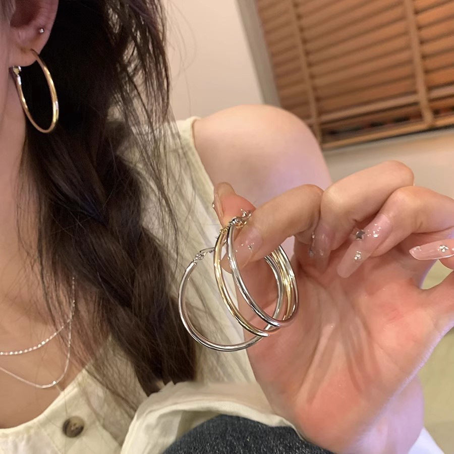 Plain and elegant large circle earrings, European and American exaggerated and versatile earrings