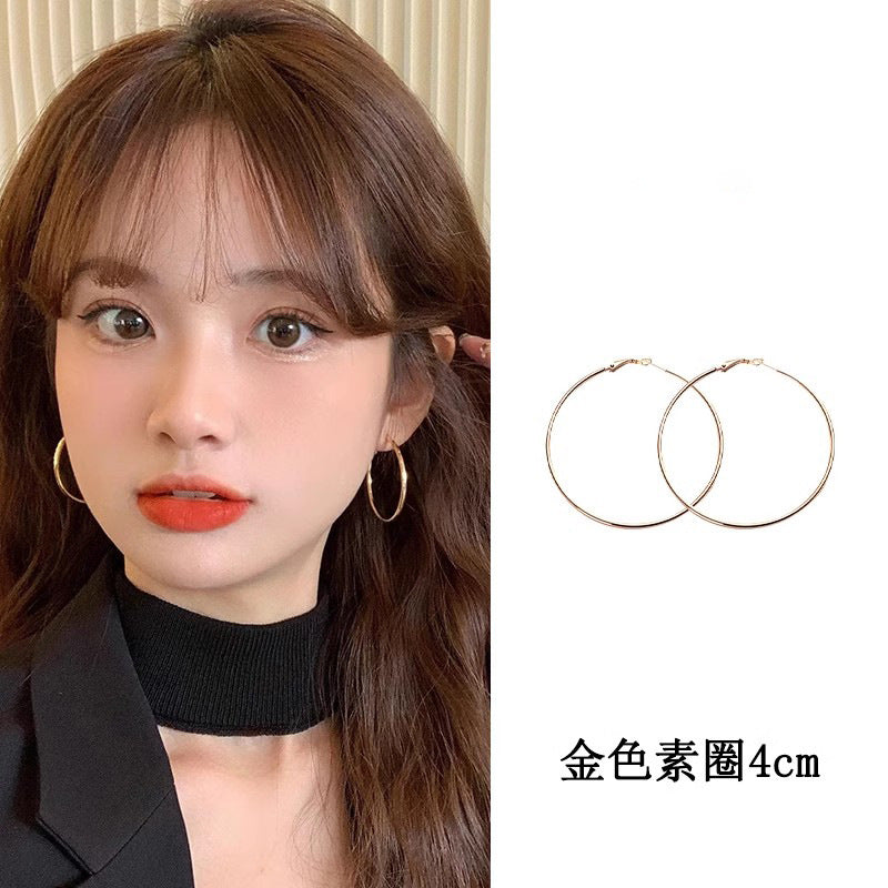 Plain and elegant large circle earrings, European and American exaggerated and versatile earrings