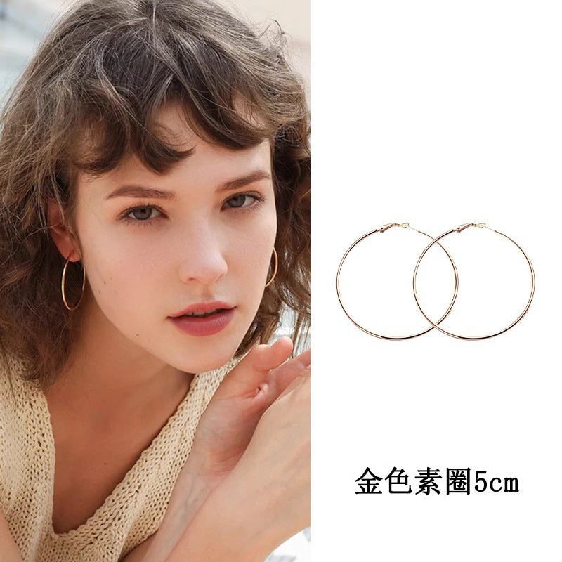 Plain and elegant large circle earrings, European and American exaggerated and versatile earrings