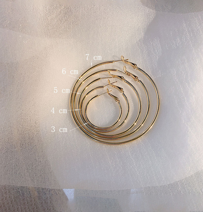 Plain and elegant large circle earrings, European and American exaggerated and versatile earrings