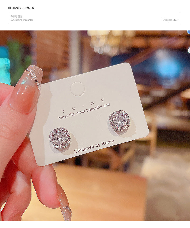 S925 silver needle micro-inlaid zircon super flash net celebrity earrings