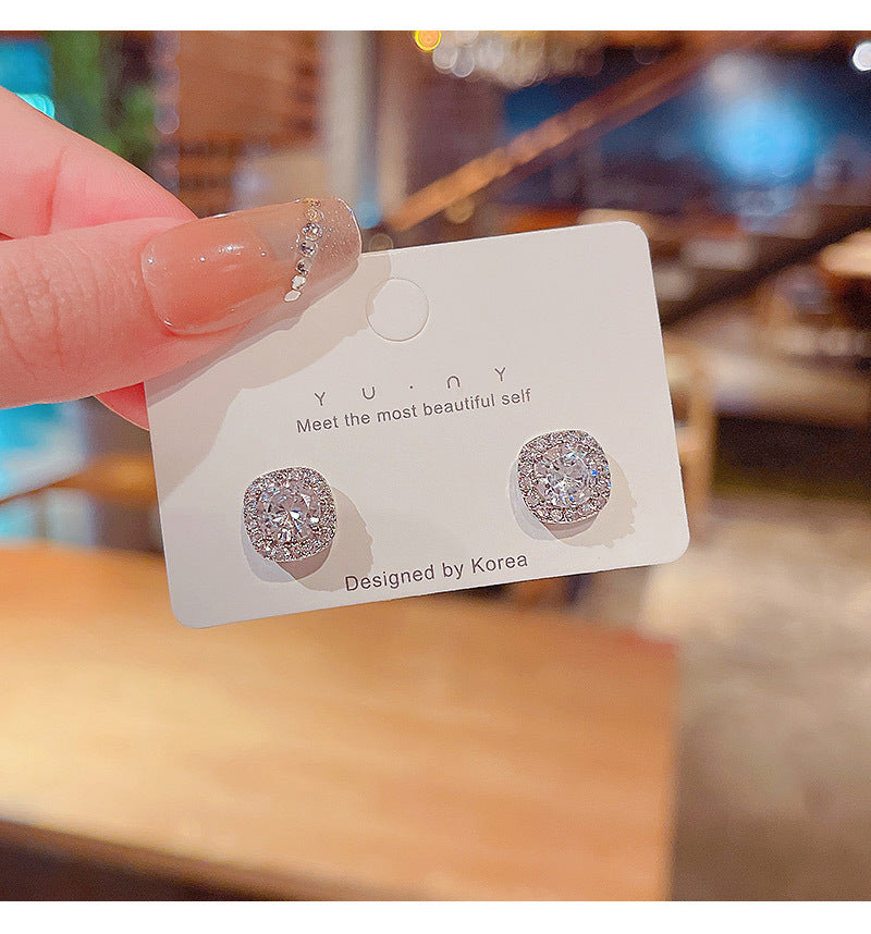 S925 silver needle micro-inlaid zircon super flash net celebrity earrings