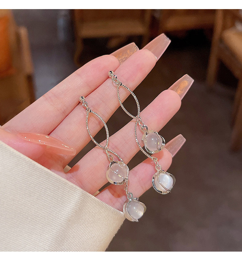 S925 silver needle light luxury niche advanced exquisite cat's eye stone earrings