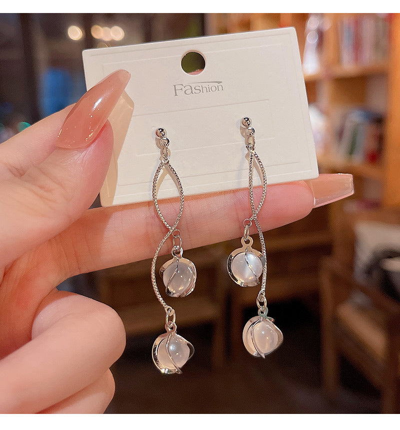 S925 silver needle light luxury niche advanced exquisite cat's eye stone earrings