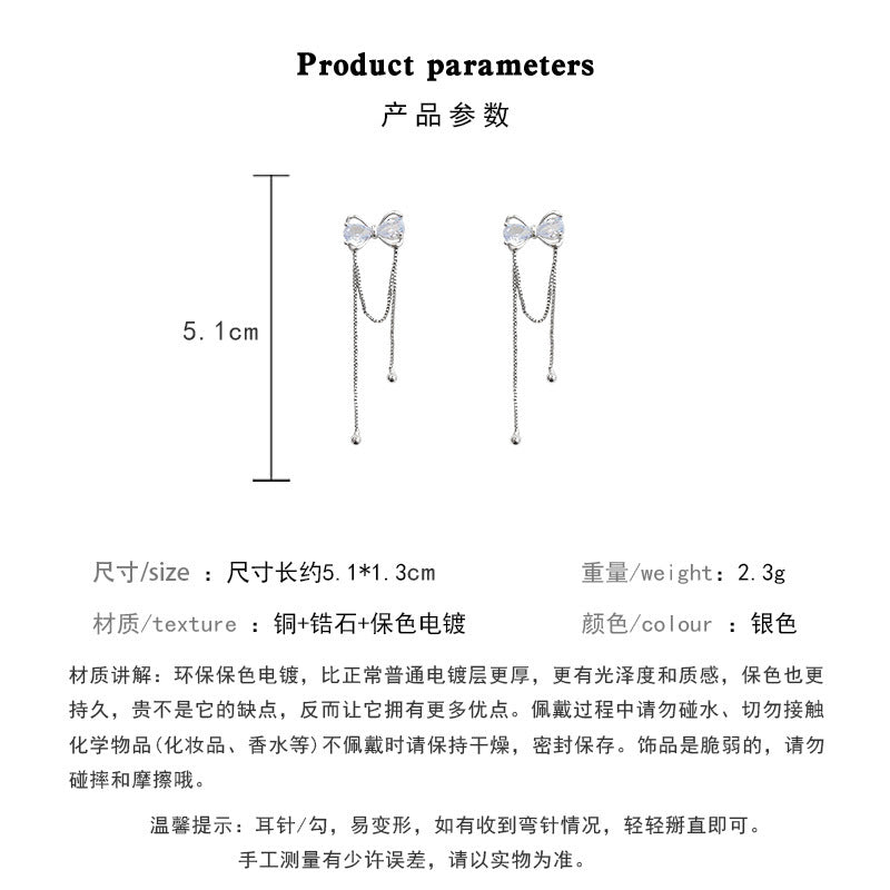 S925 silver needle Korean new exquisite zircon bow earrings