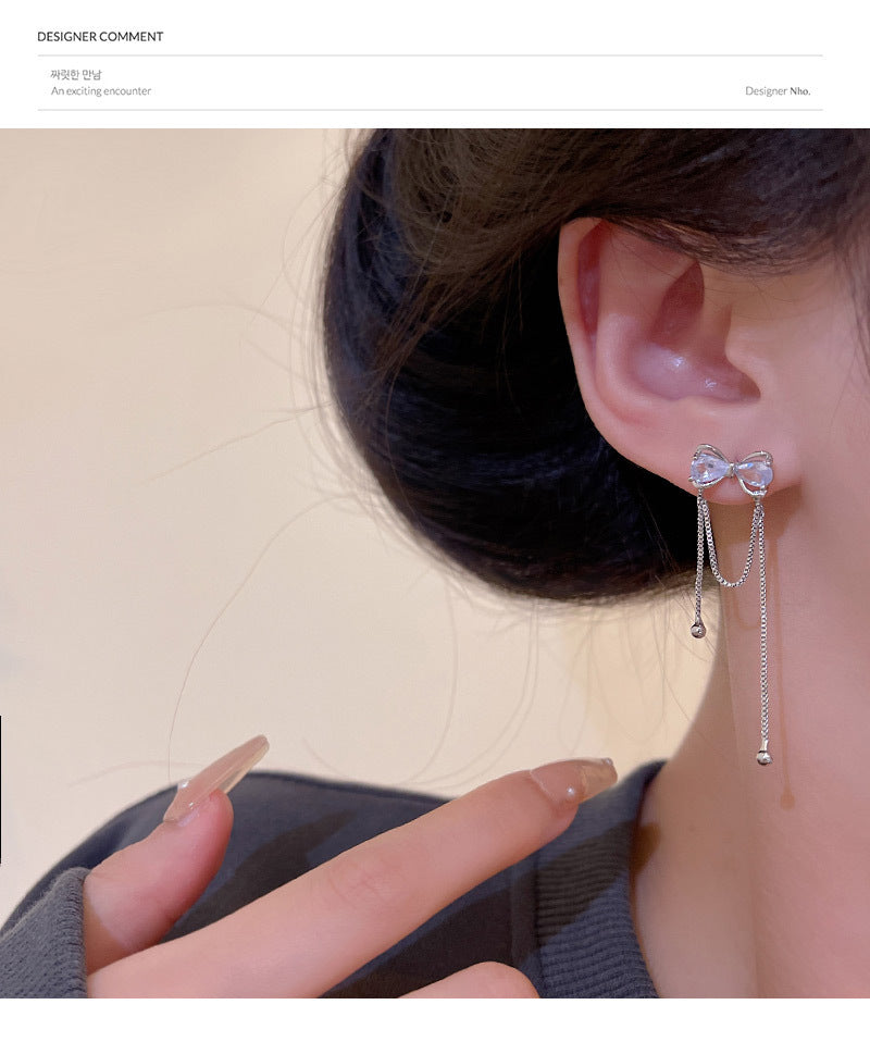 S925 silver needle Korean new exquisite zircon bow earrings