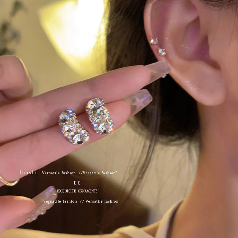Light luxury niche high-end full diamond C-shaped earrings