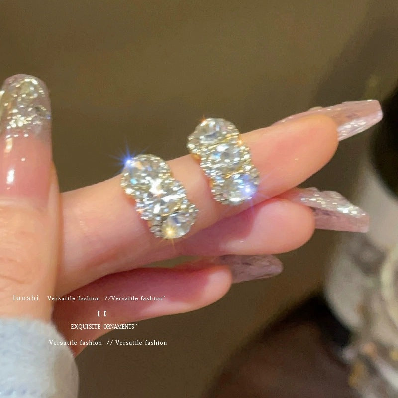 Light luxury niche high-end full diamond C-shaped earrings