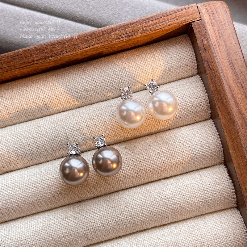 S925 silver needle simple high-end glass pearl earrings