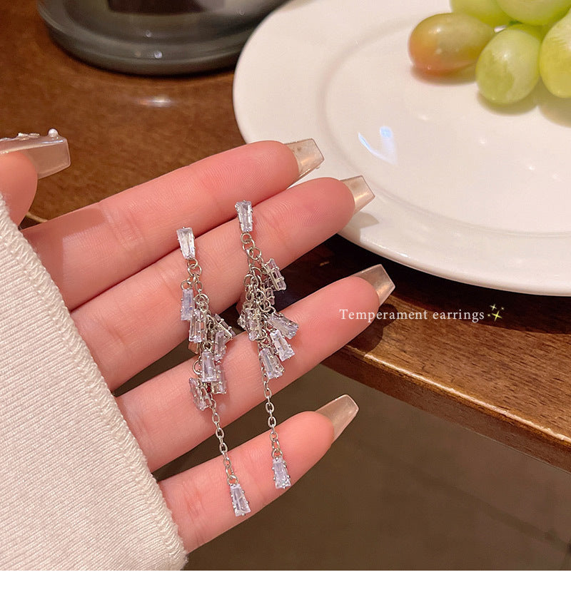 Light luxury niche super shiny zircon long tassel earrings