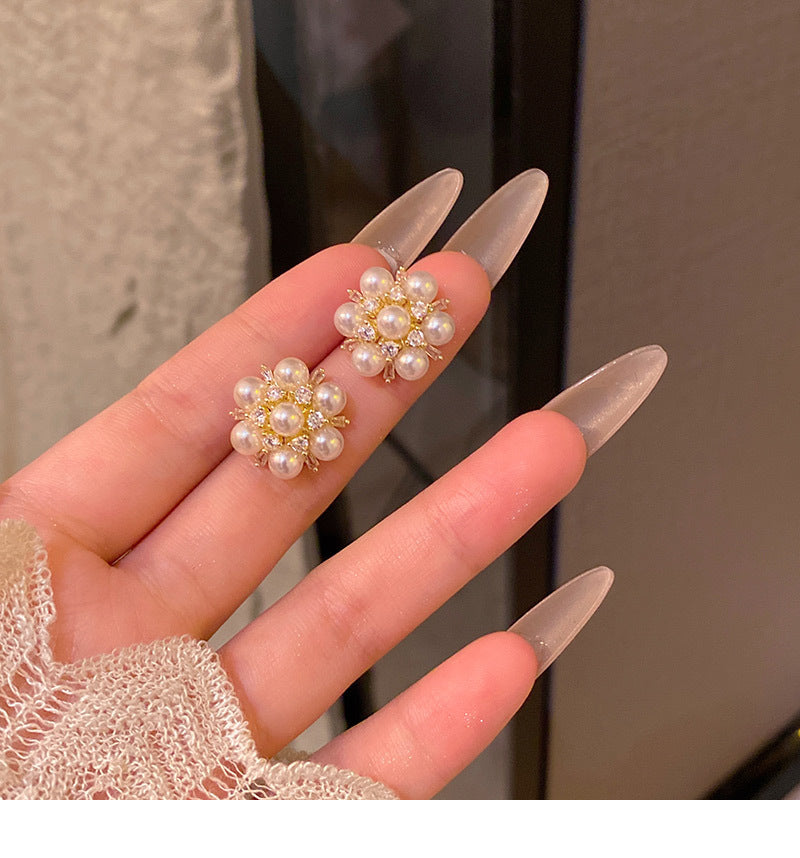 Exquisite zircon pearl flower earrings for women light luxury internet celebrity earrings