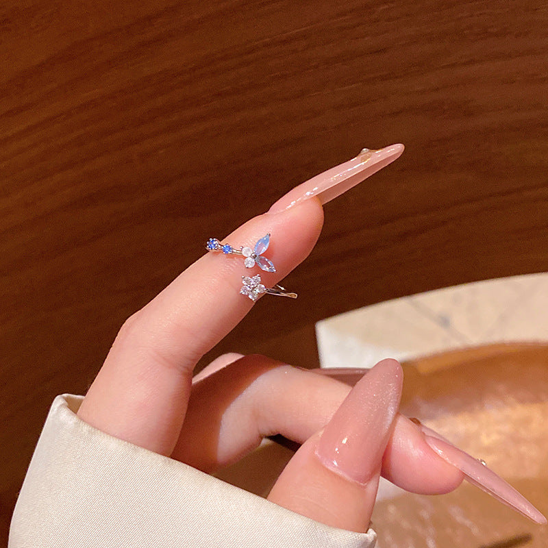 New exquisite zircon flower women's ring opening adjustable versatile love ring