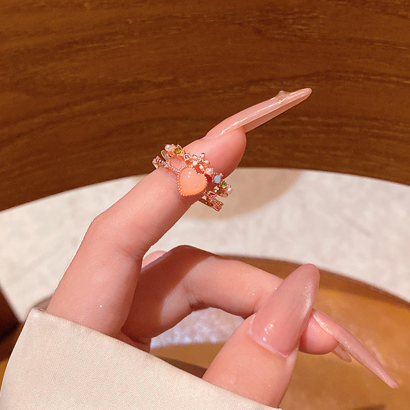 New exquisite zircon flower women's ring opening adjustable versatile love ring