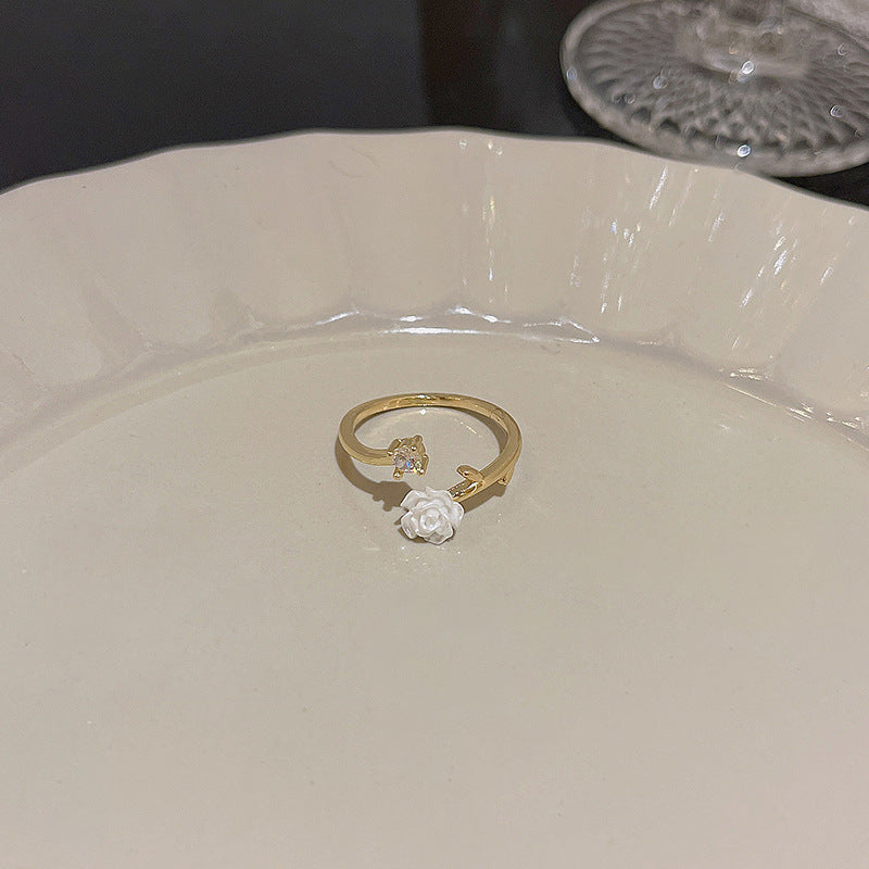Pearl women's ring niche ins style exquisite zircon ring open ring